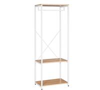 WOLTU 60 X 40 X 167cm Porte-Manteau Porte-vêtements Étagère à vêtements Étagère de penderie en métal et Aggloméré,Blanc+Chêne Clair