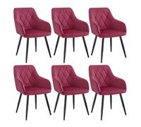 WOLTU 6x Chaise Salle à Manger, Chaise de Cuisine en Velours, Assis Rembourré et Pieds en Métal, Bordeaux BH352bd-6