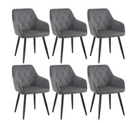WOLTU 6x Chaise Salle à Manger, Chaise de Cuisine en Velours, Assis Rembourré et Pieds en Métal, Gris Foncé BH352dgr-6