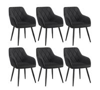 WOLTU 6x Chaise Salle à Manger, Chaise de Cuisine en Velours, Assis Rembourré et Pieds en Métal, Noir BH352sz-6