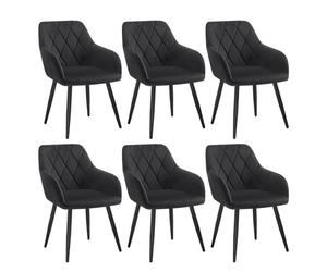 WOLTU 6x Chaise Salle à Manger, Chaise de Cuisine en Velours, Assis Rembourré et Pieds en Métal, Noir BH352sz-6
