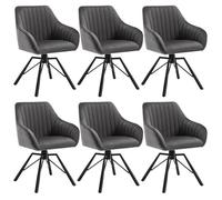 WOLTU 6x Chaise Salle à Manger Pivotante, Chaise Cuisine Scandinave en Velours, Ergonomique, Pieds en Métal, Gris Foncé W0ATT0183-6
