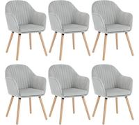 WOLTU 6x Chaises de salle à manger en velours, Chaise pour cuisine,salon,café, Pieds en bois massif, Gris Clair W0ATT0148-6
