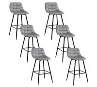 WOLTU 6X Tabouret de Bar, Chaise de Bar, Assise rembourrée en Velours avec Pieds et Repose-Pieds en métal,Gris Clair