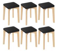 WOLTU Tabouret de Salle à Manger, Tabouret en Bois Massif avec Siège Rembourré d’Éponge et Recouvert de PU, Chaise de Cuisine Moderne et Compacte, 32,5x32,5x47cm, Couleur Bois et Noir BH345sz-6