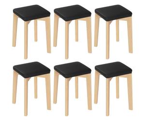 WOLTU 6x Tabouret en Bois Massif, Chaise de Cuisine, Siège Rembourré d’Éponge et PU, 32.5x32.5x47cm,Noir BH345sz-6