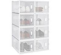 WOLTU Lot de 8 Boîtes à Chaussures Boîtes de Rangement Transparente Boîtes à Jouets en Plastique Pliables et Empilables avec Couvercle, 35x25x19cm (LxlxH)