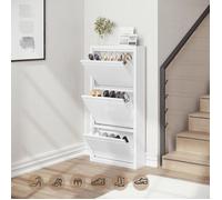 WOLTU Armoire Chaussure en Métal, Meuble Chaussure avec 3 Étagères, 3 Portes Abattantes, sans Montage, Blanc W0ITT3066