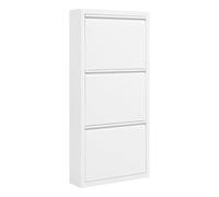 WOLTU Armoire Chaussure, Meuble Chaussure, avec 3 Étagères, 3 Portes Abattantes, sans Montage, Blanc, en Métal