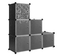 WOLTU Armoire de Rangement Plastique, Meuble de Rangement Modulable, Étagère Chaussures, Armoire Cube avec Portes pour Vêtements, Jouets, Livres,Chaussures, 6 Casiers, Noir