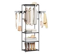 WOLTU Armoire Ouverte 3-en-1, Portant à Vêtements Autoportant avec 1 Tringle, 8 Crochets et 3 Étagères, Cadre en Métal, 53,5x35,5x171cm, Noir