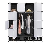 WOLTU Armoire Plastique Chambre Faite de modules avec 2 Tringle à vêtements pour Le Stockage de vêtements, Accessoires, Jouets, Livres,Chaussures,14 Cubes Blanc Noir SR0090sw