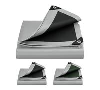 WOLTU Bâche de Protection en PE 280g/m², 3x3 m, Housse de Protection Étanche pour Bois, avec Œillets Muiti-Usage, Gris+Noir