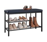WOLTU Banc Chaussures Entrée,Banc de Rangement,à 3 Étagères,pour Bottes et Chaussures,en Similicuir et Métal,80x30x50 cm,Noir