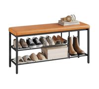 WOLTU Banc Chaussures Entrée,Banc de Rangement,à 3 Étagères,pour Bottes et Chaussures,en Similicuir et Métal,100x30x50 cm,Marron