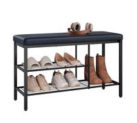 WOLTU Banc Chaussures Entrée, Banc de Rangement, Siège Rembourré, à 3 Étagères, pour Bottes et Chaussures, en Similicuir et Métal, Entrée, Couloir, Salon, 80x30x50 cm, Noir
