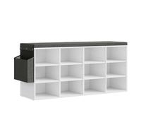 WOLTU Banc de Rangement à Chaussures, Meuble d’Entrée pour Chaussures, Étagère Autoportante à 12 Compartiments en Panneau Aggloméré avec Coussin en Tissu Gris, Blanc, 102x30x48,5 cm