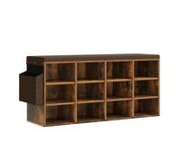 WOLTU Banc de Rangement à Chaussures, Meuble d’Entrée pour Chaussures, Étagère Autoportante à 12 Compartiments en Panneau Aggloméré avec Coussin en Tissu Gris, Marron Rustique+Marron, 102x30x48,5 cm