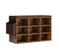 WOLTU Banc de Rangement à Chaussures, Meuble d’Entrée pour Chaussures, Étagère Autoportante à 9 Compartiments en Panneau Aggloméré avec Coussin en Tissu Gris, Marron Rustique+Marron, 76,8x30x48,5 cm