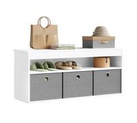 WOLTU Banc de Rangement, Banc Chaussures Entrée, avec 1 Compartiment Ouvert et 3 Tiroirs en Tissu Amovible, Étagères, Banquette Coffre Rangement, pour Entrée, Salon, Blanc