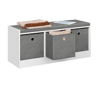 WOLTU Banc de Rangement, Banc Entrée avec 3 Tiroirs en Tissu Amovibles, Banquette Coffre, avec Siège Rembourré, Blanc+Gris