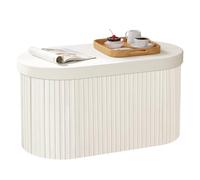 WOLTU Banc de Rangement, Banquette Coffre, 76L, Pliable, Couvercle Amovible, en Velours, Ovale, 76x38x38 cm, Crème