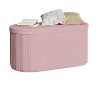 WOLTU Banc de Rangement, Banquette Coffre, Ottoman Coffre de Rangement de 76L, Tabouret Pouf Pliable, Banc Bout de Lit, Couvercle Amovible, en Velours, Ovale, 76x38x38 cm, Rose Clai
