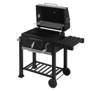 WOLTU Barbecue Charbon de Bois, Chariot de Barbecue à Roulettes, avec Couvercle, Thermomètre, Poignée, Grille, Étagères, 117x71x107 cm, Noir