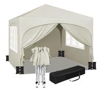 WOLTU Barnum 3x3m Pop up Tonnelle avec 4 parois avec Sacs de Sable Beige | UPF 50+ UV, imperméable, hauteur ajustable, vent stable, 4 parois sacs sable, Jardin