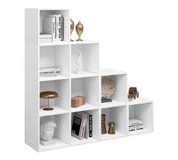 WOLTU Bibliothèque à 10 Compartiments Cubiques, Étagère Escalier avec Casiers, Séparateur avec Cubes Ouvertes, Meuble de Rangement, pour Salon, Chambre, Bureau, 120x30x120cm, Blanc, SK035ws