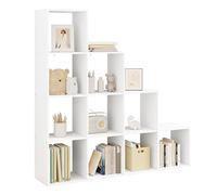 WOLTU Bibliothèque à 10 Compartiments, Étagère de Rangement Escalier | en Bois d’ingénierie, Blanc, pour Salon Chambre Bureau 136x29x136cm
