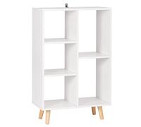 WOLTU Bibliothèque à 5 Niveaux, Étagère à Livres sur Pied en Panneaux de Paricules, Étagère de Rangement avec Pieds en Bois Massif pour Salon Chambre Bureau, Blanc, 60x95x30cm, SK011ws