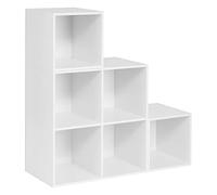 WOLTU Bibliothèque à 6 Compartiments, Étagère de Rangement Escalier | en Bois d’ingénierie, Blanc, pour Salon Chambre Bureau 90x30x90cm