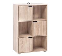 WOLTU Bibliothèque Armoire Etagère de Rangement 59,6x29x91cm en MDF pour Salon Bureau avec 3 Portes 6 Compartiments,Chêne Clair