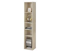 WOLTU Bibliothèque Étagère à 5 Niveaux, Colonne de Rangement Autoportante | avec 5 Casiers Ouverts, Design Étroit pour Salon, Bureau, Chambre, Chêne Clair, 30x26x151cm