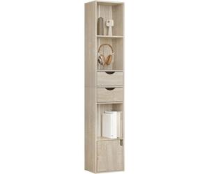 WOLTU Bibliothèque Étagère,Colonne avec 3 Compartiments Ouverts,2 Tiroirs et 1 Casier,30x24x158cm,Chêne Clair W0ATT0073