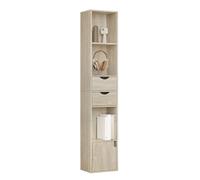 WOLTU Bibliothèque Étagère Colonne, Bibliothèque Verticale | avec 3 Compartiments Ouverts, 2 Tiroirs et 1 Casier, avec Étagère Réglable, Chêne Clair, 30x24x158cm