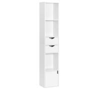 WOLTU Bibliothèque Étagère Colonne, Bibliothèque Verticale avec 3 Compartiments Ouverts, 2 Tiroirs et 1 Casier, Meuble de Rangement au Sol avec Étagère Réglable, Blanc, 30x24x158cm