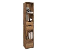 WOLTU Bibliothèque Étagère Colonne, Bibliothèque Verticale | avec 5 Compartiments Ouverts, 2 Tiroirs et 1 Casier, en Bois Artificiel, Chêne Brun, 30x24x158cm