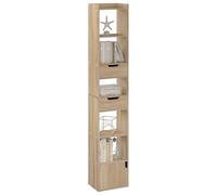 WOLTU Bibliothèque, Étagère Étroite et Haute | avec 6 Compartiments, 2 Tiroirs et 1 Porte, en Bois Composé, pour Salon Chambre Bureau, Chêne Clair
