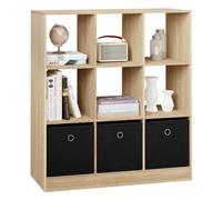 WOLTU Bibliothèque Étagère, Meuble Cube avec 9 Casiers et 3 Tiroirs en Tissu, Organisation pour Salon, Bureau, Chambre d'enfant, 30 x 80 x 86.5 cm, Chêne Clair