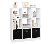 WOLTU Bibliothèque Étagère, Meuble Cube avec 9 Casiers et 3 Tiroirs en Tissu, Organisation pour Salon, Bureau, Chambre d'enfant, 30 x 80 x 86.5 cm, Blanc