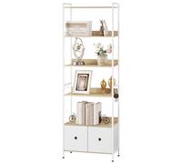 WOLTU Bibliothèque, Étagère Rangement à 5 Niveaux avec 2 Tiroirs, Meuble Étagère, pour Salon, Bureau, Cuisine, Chambre, Cadre en Métal, 63x30x187cm, Chêne Clair+Blanc, RGB62whe