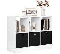 WOLTU Bibliothèque, Meuble de Rangement, Étagère avec 6 Casiers, Meuble Cube, 3 Tiroirs en Tissu, 80x30x60cm, Blanc W0ATT0041