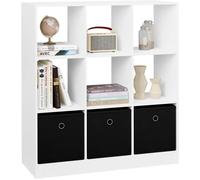 WOLTU Bibliothèque, Meuble Étagère avec 9 Casiers, Meuble Cube, 3 Tiroirs en Tissu, 80x30x86,5cm, Blanc W0ATT0326