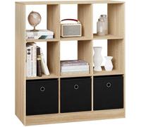 WOLTU Bibliothèque Étagère, Meuble Cube avec 9 Casiers et 3 Tiroirs en Tissu, Organisation pour Salon, Bureau, Chambre d'enfant, 30 x 80 x 86.5 cm, Blanc