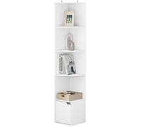 WOLTU Bibliothèque, Meuble Étagère d'angle à 5 Niveaux, 1 Placard avec Porte, en Bois d'Ingénierie, Blanc W0ATT0294