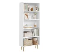 WOLTU Bibliothèque Ouverte, Meuble de Rangement Étagère | avec Pieds en Bois et 5 Compartiments, Blanc 60x24x144cm