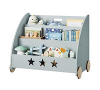 WOLTU Bibliothèque pour Enfants en Bois, Étagère à 3 Niveaux | pour Livres, avec Roues pour Chambre d'enfant, Gris