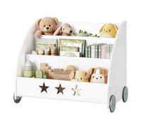WOLTU Bibliothèque pour Enfants, étagère à Jouets 3 Niveaux, Organiser pour Livres avec Roues,Blanc